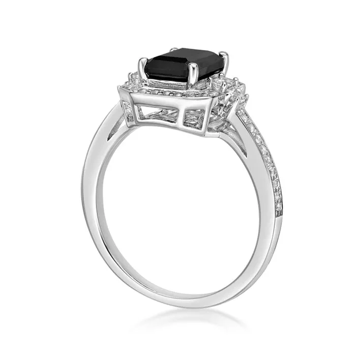 Rings Goldia EmeraldCut Onyx and White Topaz Octagon Frame Ring in Sterling Silver Rings Goldia EmeraldCut Onyx and White Topaz Octagon Frame Ring in Sterling Silver
