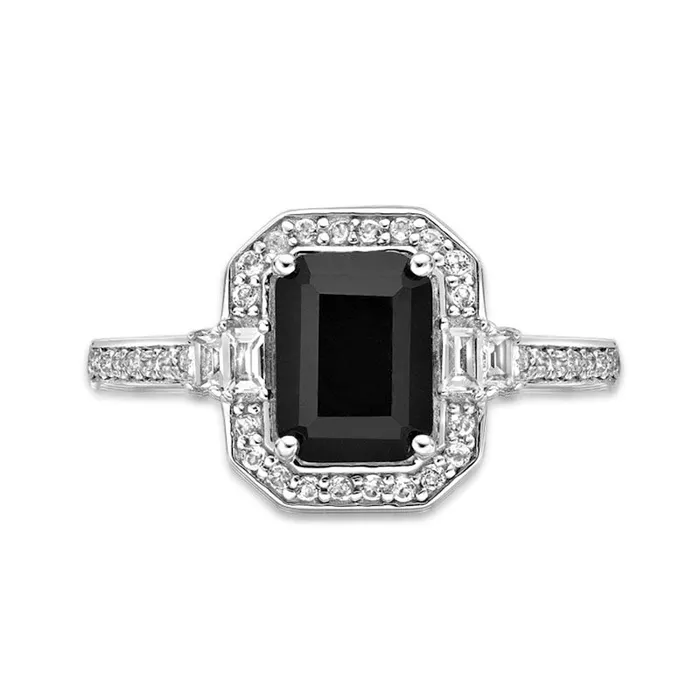 Rings Goldia EmeraldCut Onyx and White Topaz Octagon Frame Ring in Sterling Silver Rings Goldia EmeraldCut Onyx and White Topaz Octagon Frame Ring in Sterling Silver