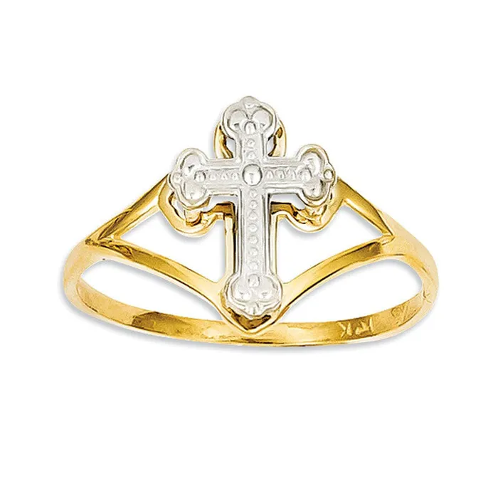 Rings Goldia Flare Cross Ring in Solid 14K TwoTone Gold