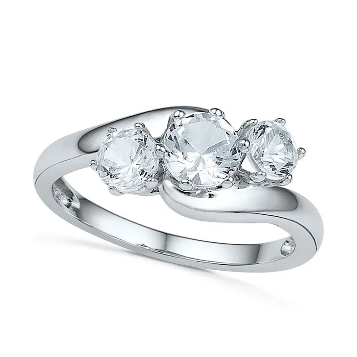 Rings Goldia LabCreated White Sapphire Three Stone Engagement Ring in Solid 10K White Gold Rings Goldia LabCreated White Sapphire Three Stone Engagement Ring in Solid 10K White Gold