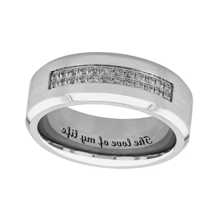 Rings Goldia Mens 013 CT TW Natural Diamond Double Row Satin Inlay ComfortFit Wedding Band in Stainless Steel and Cobalt 1 Line