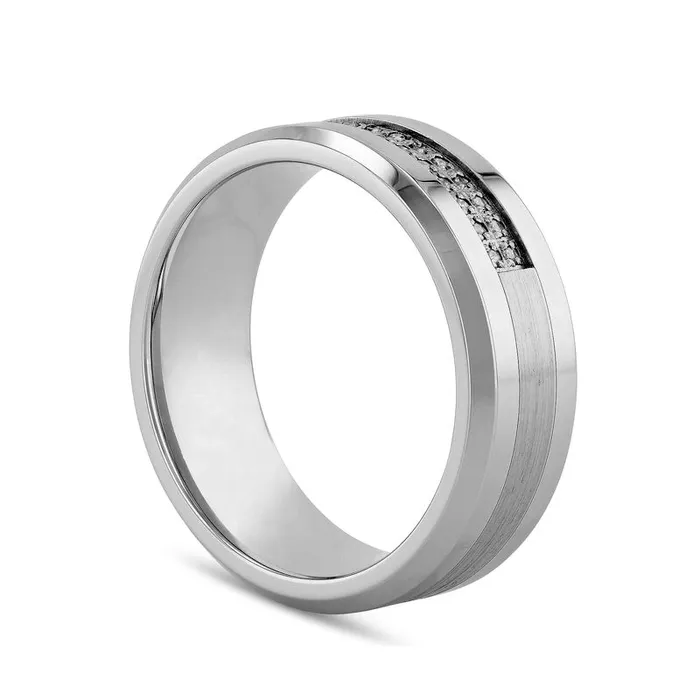 Rings Goldia Mens 013 CT TW Natural Diamond Double Row Satin Inlay ComfortFit Wedding Band in Stainless Steel and Cobalt 1 Line Rings Goldia Mens 013 CT TW Natural Diamond Double Row Satin Inlay ComfortFit Wedding Band in Stainless Steel and Cobalt 1 Line