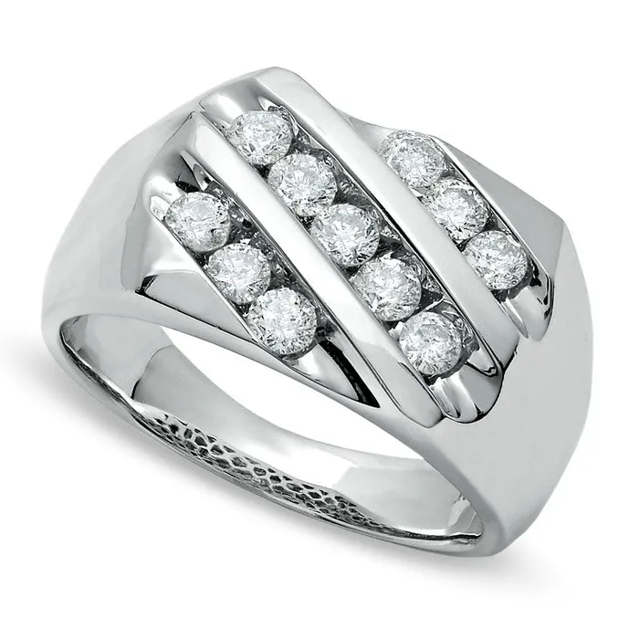 Rings Goldia Mens 10 CT TW Natural Diamond Slant Band in Solid 14K White Gold Rings Goldia Mens 10 CT TW Natural Diamond Slant Band in Solid 14K White Gold