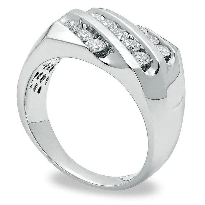 Rings Goldia Mens 10 CT TW Natural Diamond Slant Band in Solid 14K White Gold Rings Goldia Mens 10 CT TW Natural Diamond Slant Band in Solid 14K White Gold