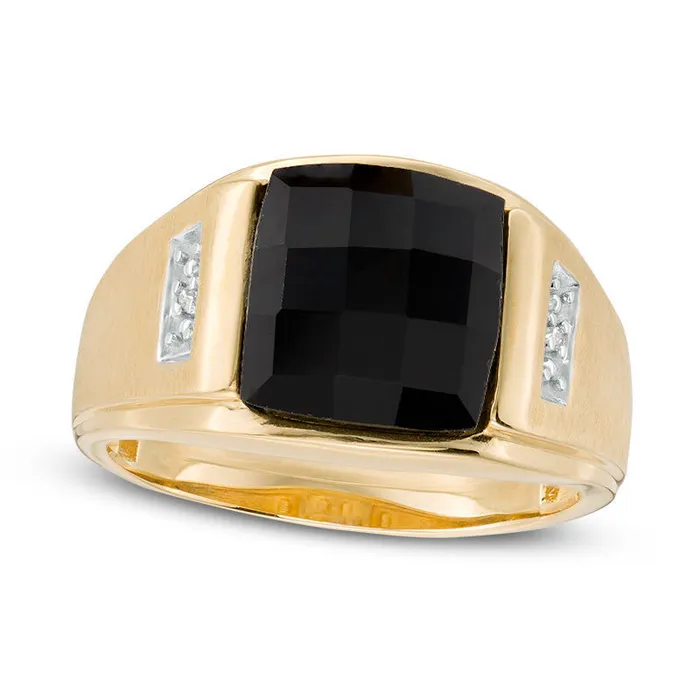 Rings Goldia Mens Rectangle Faceted Onyx and Natural Diamond Accent MultiFinish Ring in Solid 10K Yellow Gold Rings Goldia Mens Rectangle Faceted Onyx and Natural Diamond Accent MultiFinish Ring in Solid 10K Yellow Gold