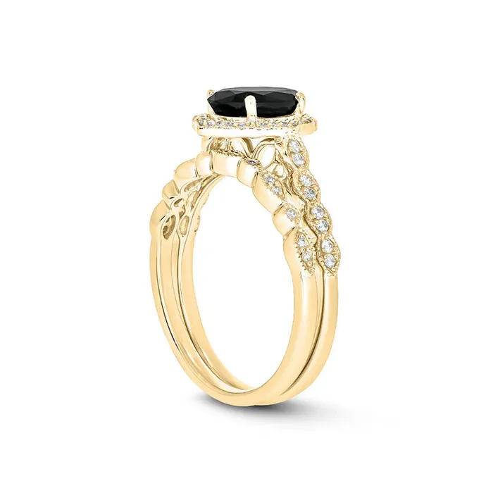 Rings Goldia Oval Black Sapphire and 017 CT TW Natural Diamond Quatrefoil Frame Art Deco Antique VintageStyle Bridal Engagement Ring Set in Solid 10K Yellow Gold Rings Goldia Oval Black Sapphire and 017 CT TW Natural Diamond Quatrefoil Frame Art Deco Antique VintageStyle Bridal Engagement Ring Set in Solid 10K Yellow Gold