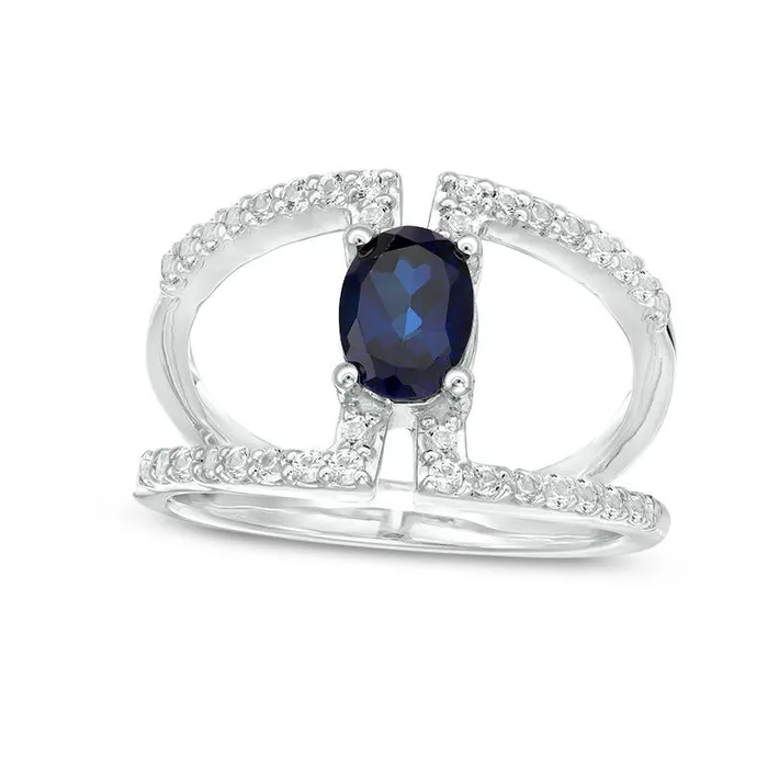 Rings Goldia Oval LabCreated Blue and White Sapphire Double Row Open Shank Ring in Sterling Silver Rings Goldia Oval LabCreated Blue and White Sapphire Double Row Open Shank Ring in Sterling Silver