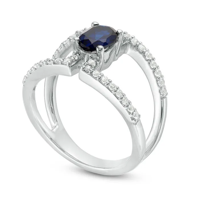Rings Goldia Oval LabCreated Blue and White Sapphire Double Row Open Shank Ring in Sterling Silver Rings Goldia Oval LabCreated Blue and White Sapphire Double Row Open Shank Ring in Sterling Silver