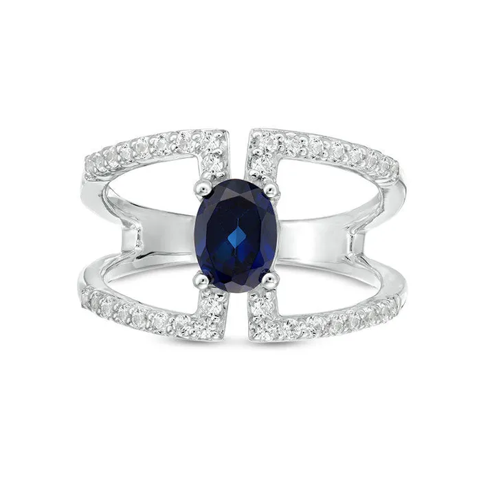 Rings Goldia Oval LabCreated Blue and White Sapphire Double Row Open Shank Ring in Sterling Silver Rings Goldia Oval LabCreated Blue and White Sapphire Double Row Open Shank Ring in Sterling Silver