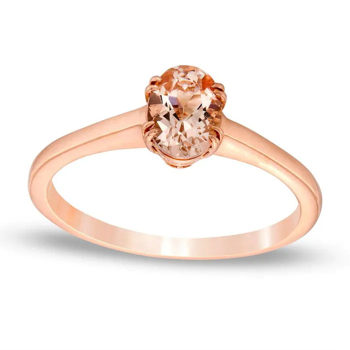 Rings Goldia Oval Morganite Solitaire Ring in Solid 10K Rose Gold