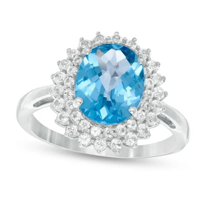 Rings Goldia Oval Swiss Blue and White Topaz Starburst Double Frame Ring in Sterling Silver Rings Goldia Oval Swiss Blue and White Topaz Starburst Double Frame Ring in Sterling Silver