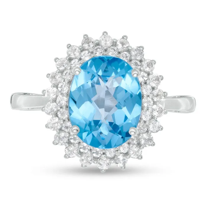 Rings Goldia Oval Swiss Blue and White Topaz Starburst Double Frame Ring in Sterling Silver Rings Goldia Oval Swiss Blue and White Topaz Starburst Double Frame Ring in Sterling Silver