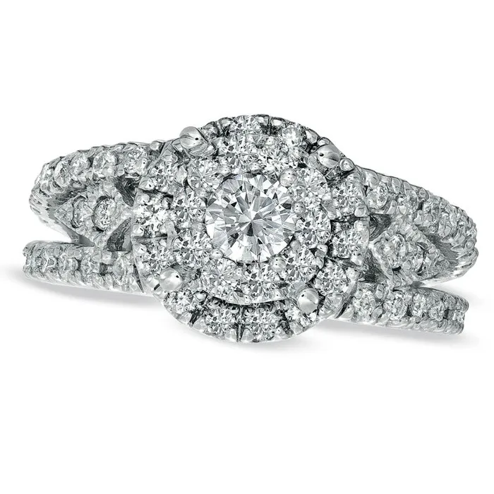 Rings Goldia Previously Owned 10 CT TW Natural Diamond Cluster Split Shank Engagement Ring in Solid 14K White Gold Rings Goldia Previously Owned 10 CT TW Natural Diamond Cluster Split Shank Engagement Ring in Solid 14K White Gold
