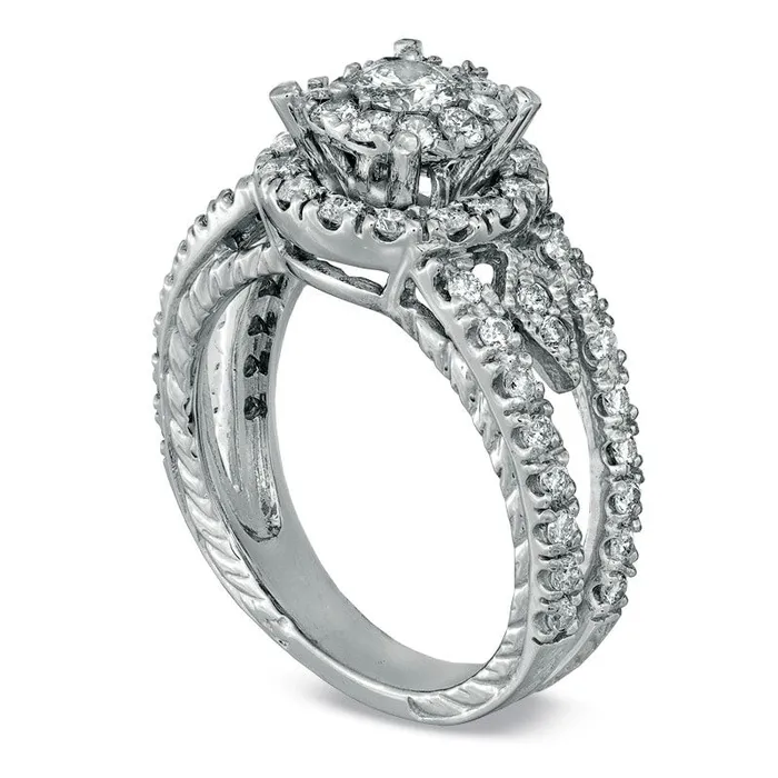 Rings Goldia Previously Owned 10 CT TW Natural Diamond Cluster Split Shank Engagement Ring in Solid 14K White Gold Rings Goldia Previously Owned 10 CT TW Natural Diamond Cluster Split Shank Engagement Ring in Solid 14K White Gold