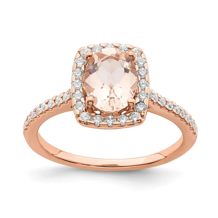 Rings Goldia Pure Serenity 14k Rose Gold 13 Ct Lab Grown Diamond VSSI G and Long Cushion Morganite Halo Engagement Ring Rings Goldia Pure Serenity 14k Rose Gold 13 Ct Lab Grown Diamond VSSI G and Long Cushion Morganite Halo Engagement Ring