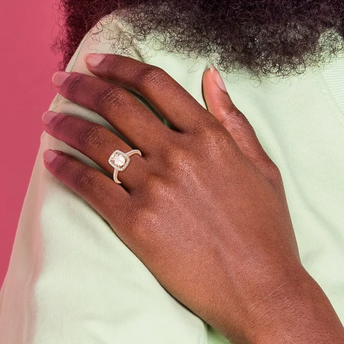 Rings Goldia Pure Serenity 14k Rose Gold 13 Ct Lab Grown Diamond VSSI G and Long Cushion Morganite Halo Engagement Ring