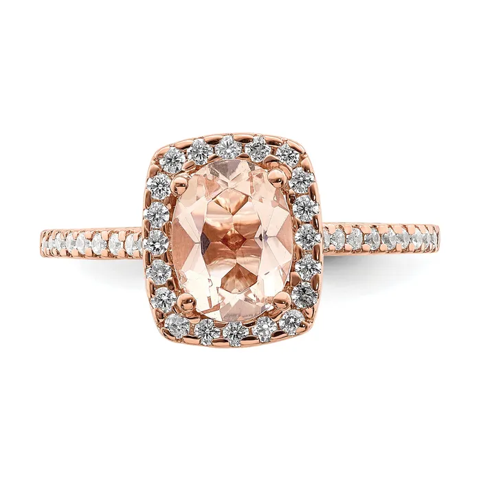 Rings Goldia Pure Serenity 14k Rose Gold 13 Ct Lab Grown Diamond VSSI G and Long Cushion Morganite Halo Engagement Ring