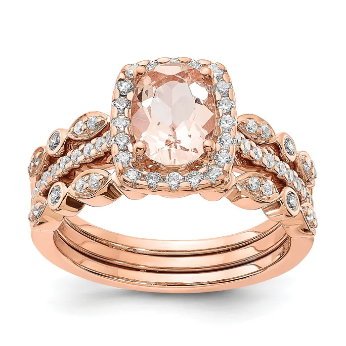 Rings Goldia Pure Serenity 14k Rose Gold 13 Ct Lab Grown Diamond VSSI G and Long Cushion Morganite Halo Engagement Ring