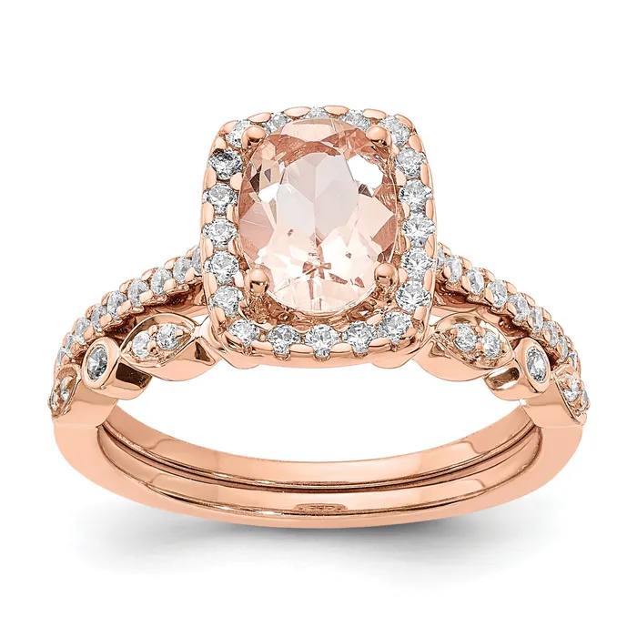 Rings Goldia Pure Serenity 14k Rose Gold 13 Ct Lab Grown Diamond VSSI G and Long Cushion Morganite Halo Engagement Ring