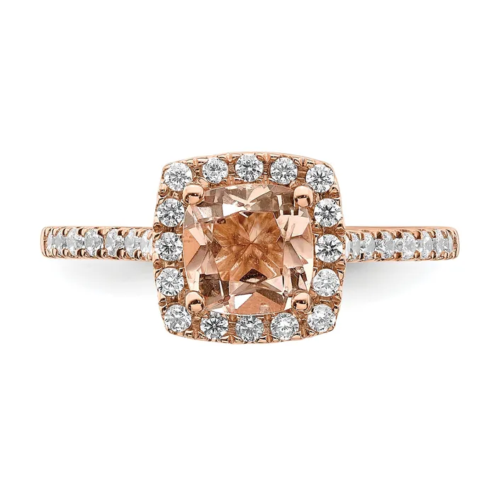 Rings Goldia Pure Serenity 14k Rose Gold 14 Ct Lab Grown Diamond VSSI G and Cushion Morganite Halo Engagement Ring