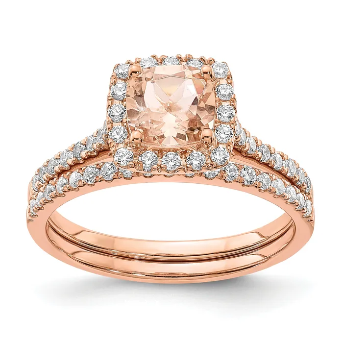 Rings Goldia Pure Serenity 14k Rose Gold 14 Ct Lab Grown Diamond VSSI G and Cushion Morganite Halo Engagement Ring