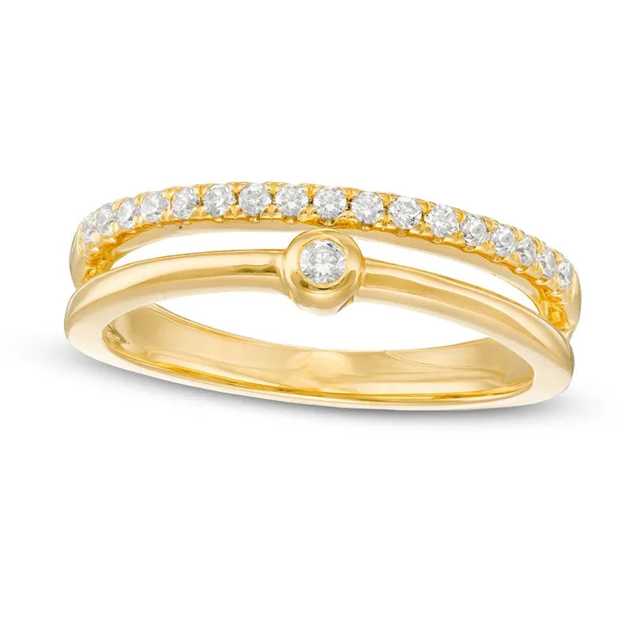 Rings Goldia Remixed Reimagined 020 CT TW Natural Diamond Double Row Split Shank Ring in Solid 10K Yellow Gold Rings Goldia Remixed Reimagined 020 CT TW Natural Diamond Double Row Split Shank Ring in Solid 10K Yellow Gold