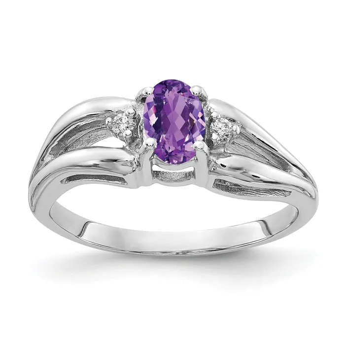 Rings Goldia Solid 14k White Gold 6x4mm Oval Simulated Amethyst AAA CZ Ring Rings Goldia Solid 14k White Gold 6x4mm Oval Simulated Amethyst AAA CZ Ring