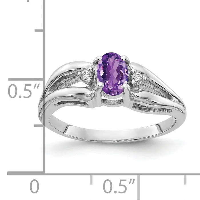 Rings Goldia Solid 14k White Gold 6x4mm Oval Simulated Amethyst AAA CZ Ring