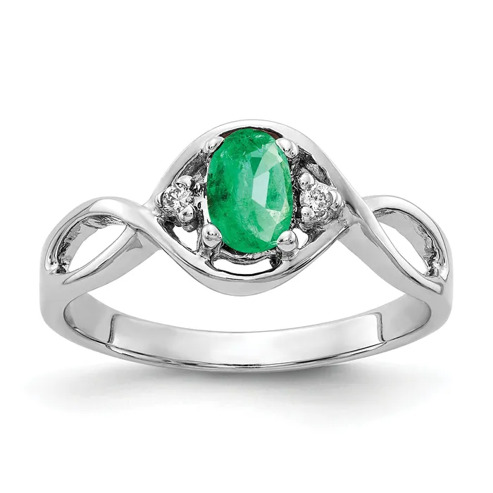 Rings Goldia Solid 14k White Gold 6x4mm Oval Simulated Emerald AA CZ Ring Rings Goldia Solid 14k White Gold 6x4mm Oval Simulated Emerald AA CZ Ring