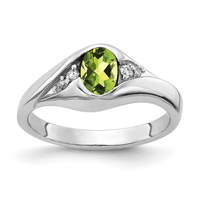 Rings Goldia Solid 14k White Gold 6x4mm Oval Simulated Peridot A CZ Ring