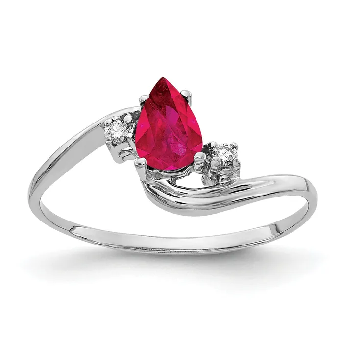 Rings Goldia Solid 14k White Gold 6x4mm Pear Simulated Ruby AA CZ Ring