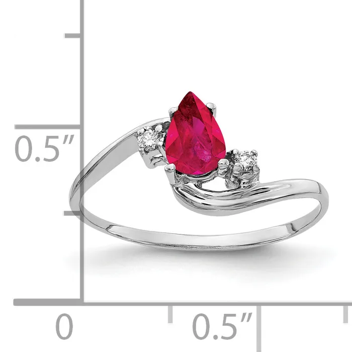 Rings Goldia Solid 14k White Gold 6x4mm Pear Simulated Ruby AA CZ Ring