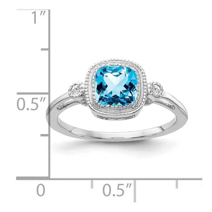 Rings Goldia Solid 14k White Gold Cushion Simulated Blue Topaz and CZ Ring