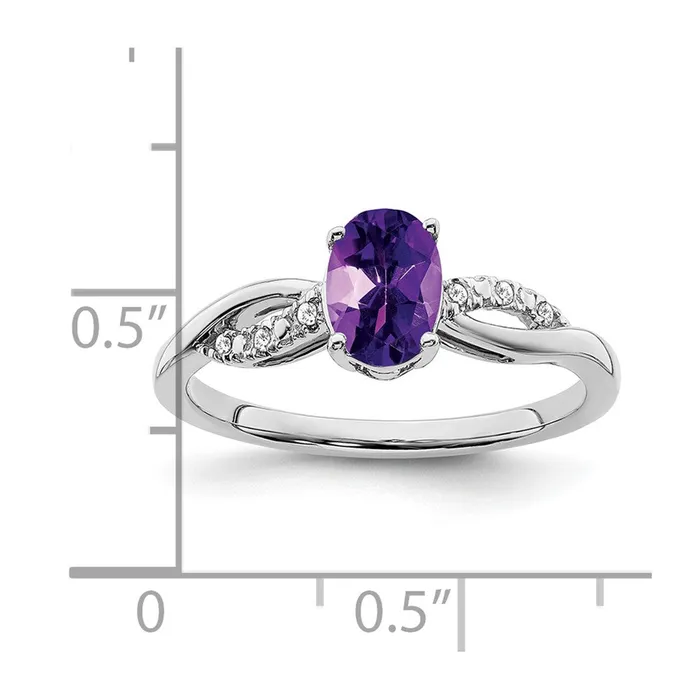 Rings Goldia Solid 14k White Gold Oval Simulated Amethyst and CZ Ring