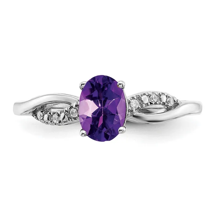 Rings Goldia Solid 14k White Gold Oval Simulated Amethyst and CZ Ring