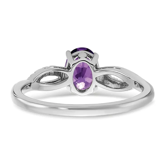 Rings Goldia Solid 14k White Gold Oval Simulated Amethyst and CZ Ring