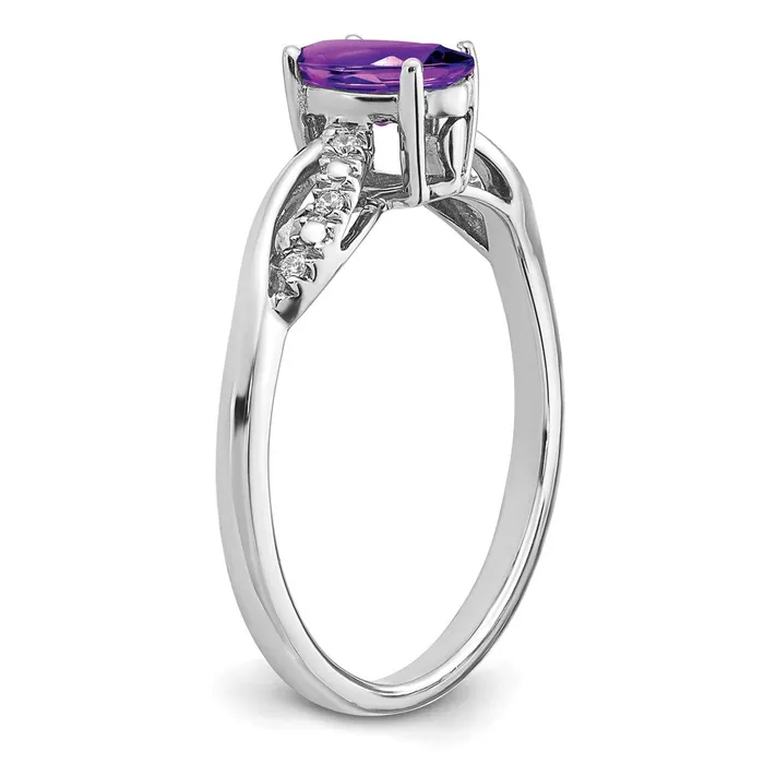 Rings Goldia Solid 14k White Gold Oval Simulated Amethyst and CZ Ring