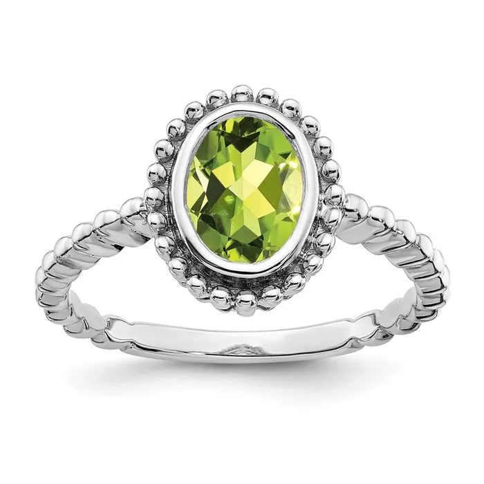 Rings Goldia Solid 14k White Gold Oval Simulated Peridot Ring