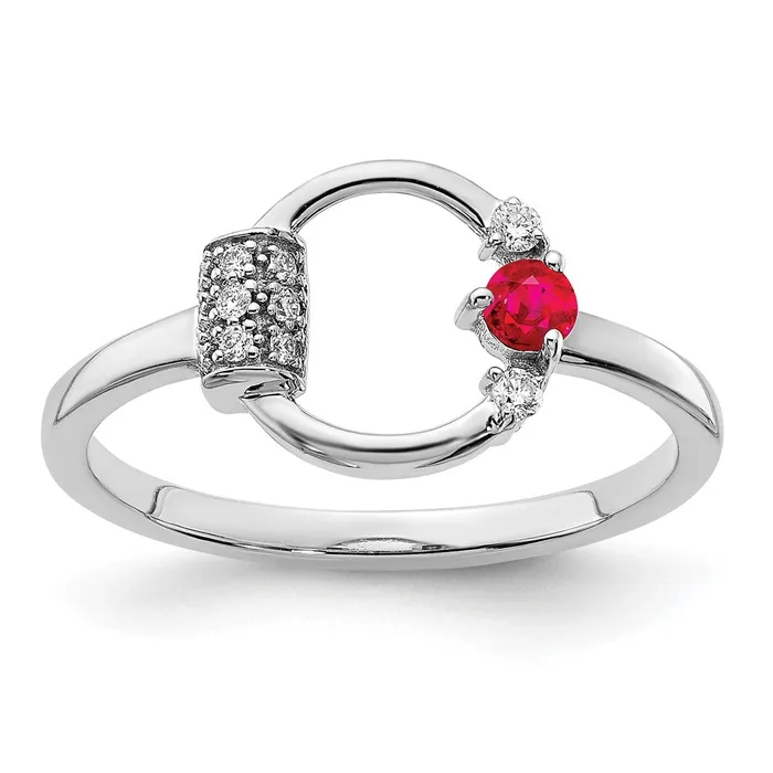 Rings Goldia Solid 14k White Gold Polished Simulated CZ and Ruby Circle Ring Rings Goldia Solid 14k White Gold Polished Simulated CZ and Ruby Circle Ring