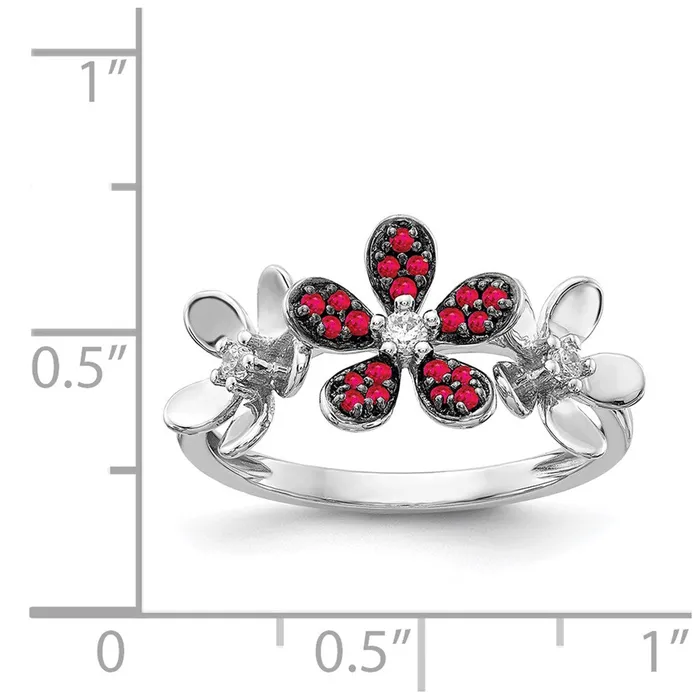 Rings Goldia Solid 14k White Gold Simulated CZ and Ruby Flower Ring