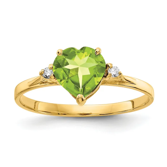 Rings Goldia Solid 14k Yellow Gold 7mm Heart Simulated Peridot AA CZ Ring Rings Goldia Solid 14k Yellow Gold 7mm Heart Simulated Peridot AA CZ Ring