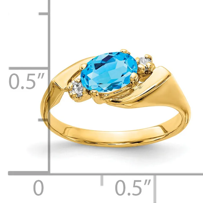 Rings Goldia Solid 14k Yellow Gold 7x5mm Oval Simulated Blue Topaz VS CZ Ring
