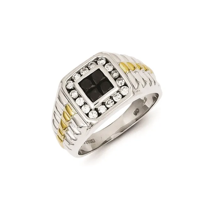 Rings Goldia Sterling Silver and Gold Plated Black u0026 White Diamond Square Mens Ring Rings Goldia Sterling Silver and Gold Plated Black u0026 White Diamond Square Mens Ring