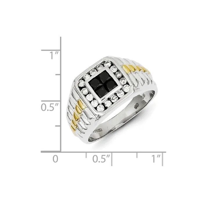 Rings Goldia Sterling Silver and Gold Plated Black u0026 White Diamond Square Mens Ring