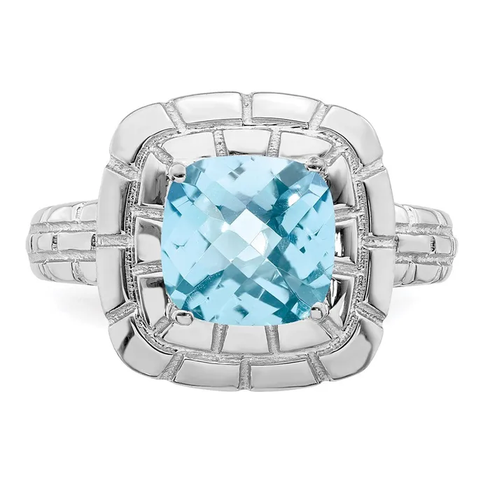 Rings Goldia Sterling Silver Rhodium CheckerCut Sky Blue Topaz Ring