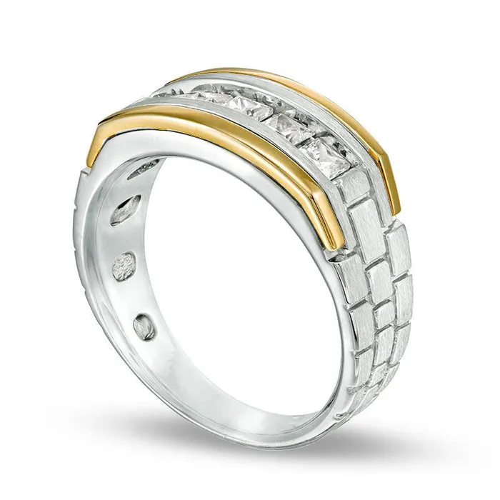Rings Mens 10 CT TW SquareCut Natural Diamond Five Stone Wedding Band in Solid 14K TwoTone Gold Goldia Rings Mens 10 CT TW SquareCut Natural Diamond Five Stone Wedding Band in Solid 14K TwoTone Gold Goldia