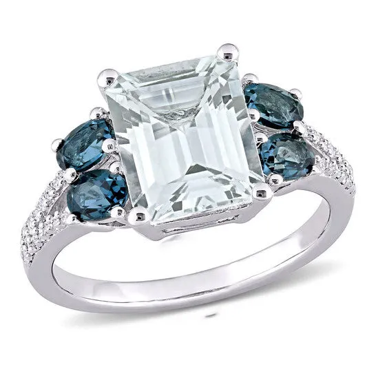 Rings Original Amour 110 CT TDW Diamond and 4 CT TGW Ice Aquamarine London Blue Topaz Cocktail Ring in Sterling Silver JMS always Rings Original Amour 110 CT TDW Diamond and 4 CT TGW Ice Aquamarine London Blue Topaz Cocktail Ring in Sterling Silver JMS always