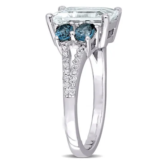 Rings Original Amour 110 CT TDW Diamond and 4 CT TGW Ice Aquamarine London Blue Topaz Cocktail Ring in Sterling Silver JMS always Rings Original Amour 110 CT TDW Diamond and 4 CT TGW Ice Aquamarine London Blue Topaz Cocktail Ring in Sterling Silver JMS always