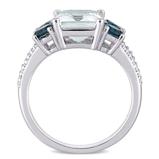 Rings Original Amour 110 CT TDW Diamond and 4 CT TGW Ice Aquamarine London Blue Topaz Cocktail Ring in Sterling Silver JMS always Rings Original Amour 110 CT TDW Diamond and 4 CT TGW Ice Aquamarine London Blue Topaz Cocktail Ring in Sterling Silver JMS always