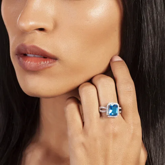 Rings Original Elegant Confetti Womens 18K White Gold Plated Blue CZ Simulated Cushion Diamond Halo Statement Cocktail Ring JMS always Rings Original Elegant Confetti Womens 18K White Gold Plated Blue CZ Simulated Cushion Diamond Halo Statement Cocktail Ring JMS always